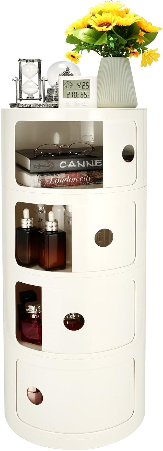 Round Bedside Table, Compact Storage Cabinet, No Assembly Required