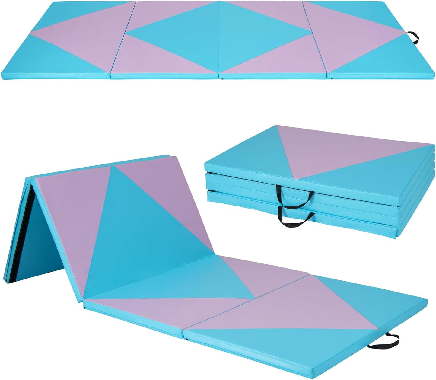 Goplus Folding Gymnastics Mat, 10¡¯ x 4¡¯ x 2¡¯¡¯ Thick Tumbling Mats with PU Leather, Hook & Loop Fasteners