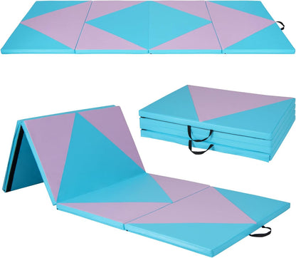 Goplus Folding Gymnastics Mat, 10¡¯ x 4¡¯ x 2¡¯¡¯ Thick Tumbling Mats with PU Leather, Hook & Loop Fasteners