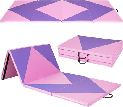 Goplus Folding Gymnastics Mat, 10¡¯ x 4¡¯ x 2¡¯¡¯ Thick Tumbling Mats with PU Leather, Hook & Loop Fasteners