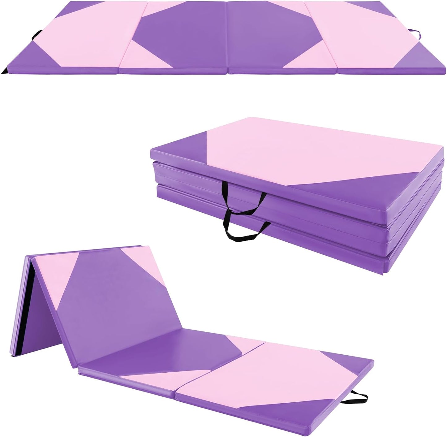 Goplus Folding Gymnastics Mat, 10¡¯ x 4¡¯ x 2¡¯¡¯ Thick Tumbling Mats with PU Leather, Hook & Loop Fasteners