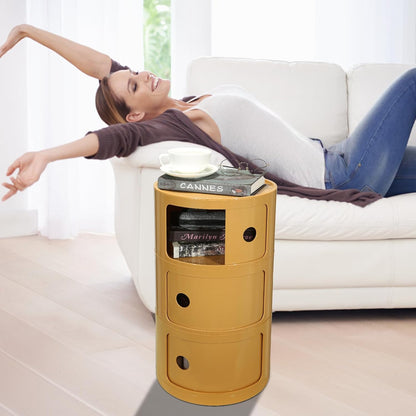 Round Bedside Table, Compact Storage Cabinet, No Assembly Required