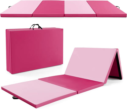 Goplus Folding Gymnastics Mat, 10¡¯ x 4¡¯ x 2¡¯¡¯ Thick Tumbling Mats with PU Leather, Hook & Loop Fasteners