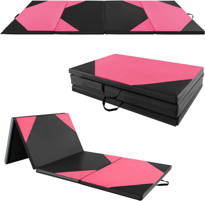 Goplus Folding Gymnastics Mat, 10¡¯ x 4¡¯ x 2¡¯¡¯ Thick Tumbling Mats with PU Leather, Hook & Loop Fasteners
