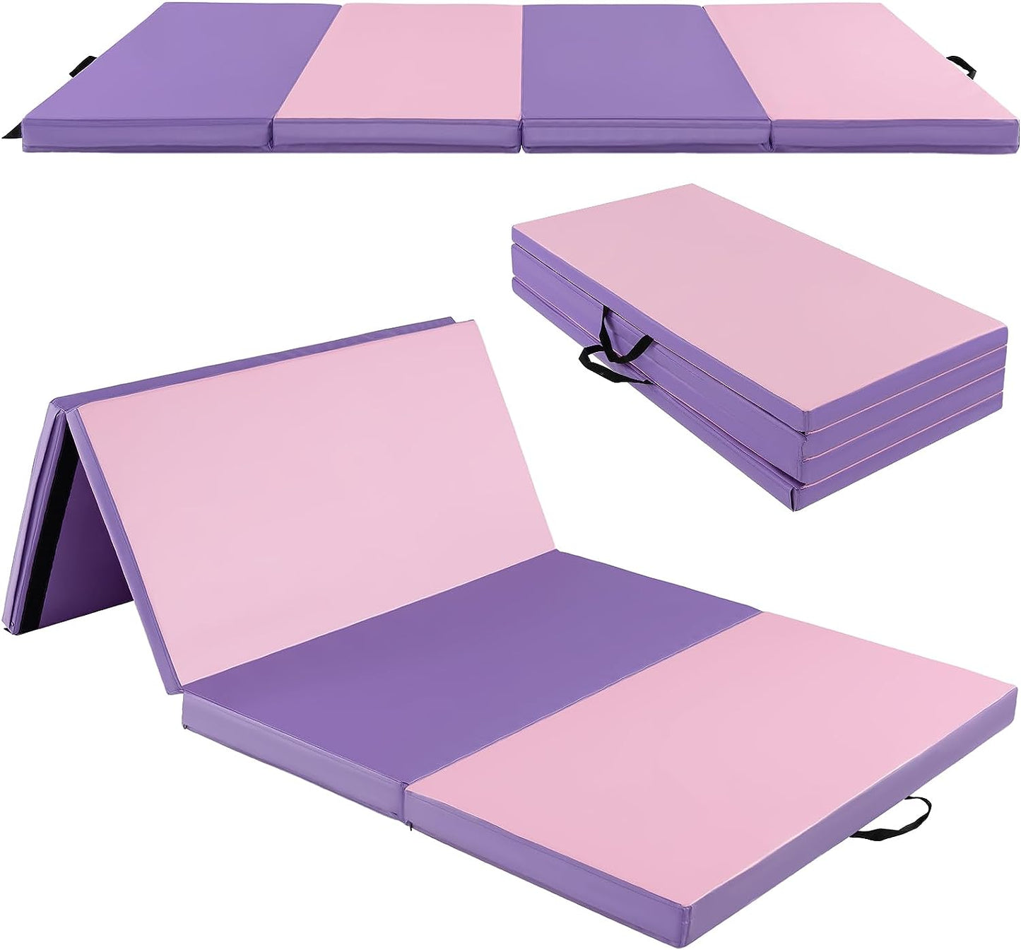 Goplus 8' x 4' x 2 Gymnastics Mat, Folding Tumbling Mat with Carry Handles, Hook & Loop Fasteners