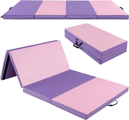 Goplus 8' x 4' x 2 Gymnastics Mat, Folding Tumbling Mat with Carry Handles, Hook & Loop Fasteners