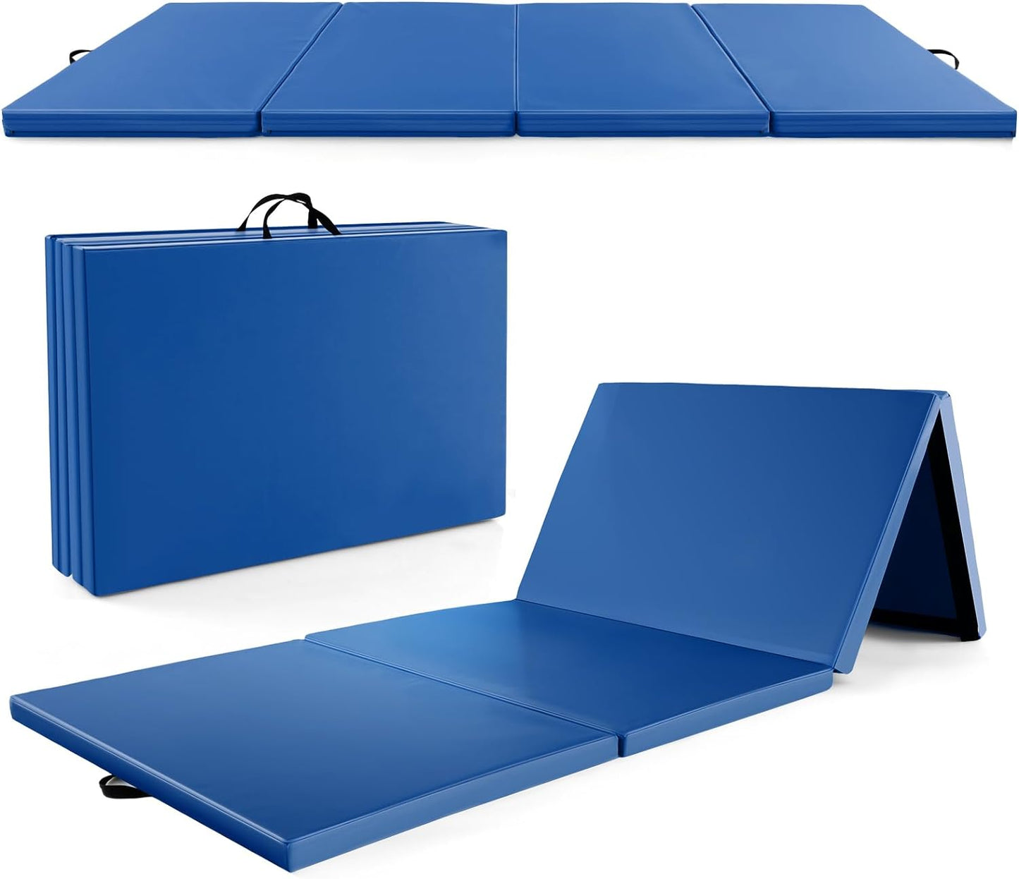 Goplus Folding Gymnastics Mat, 10¡¯ x 4¡¯ x 2¡¯¡¯ Thick Tumbling Mats with PU Leather, Hook & Loop Fasteners