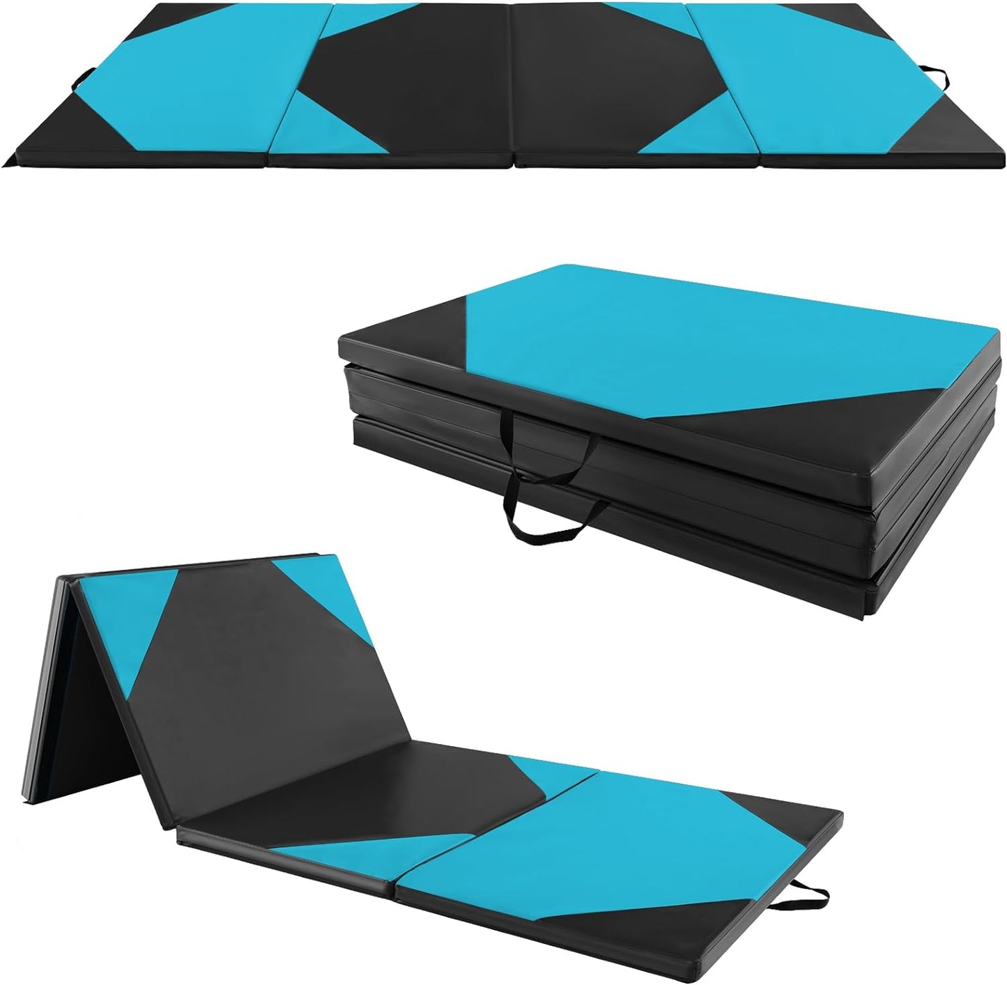 Goplus Folding Gymnastics Mat, 10¡¯ x 4¡¯ x 2¡¯¡¯ Thick Tumbling Mats with PU Leather, Hook & Loop Fasteners