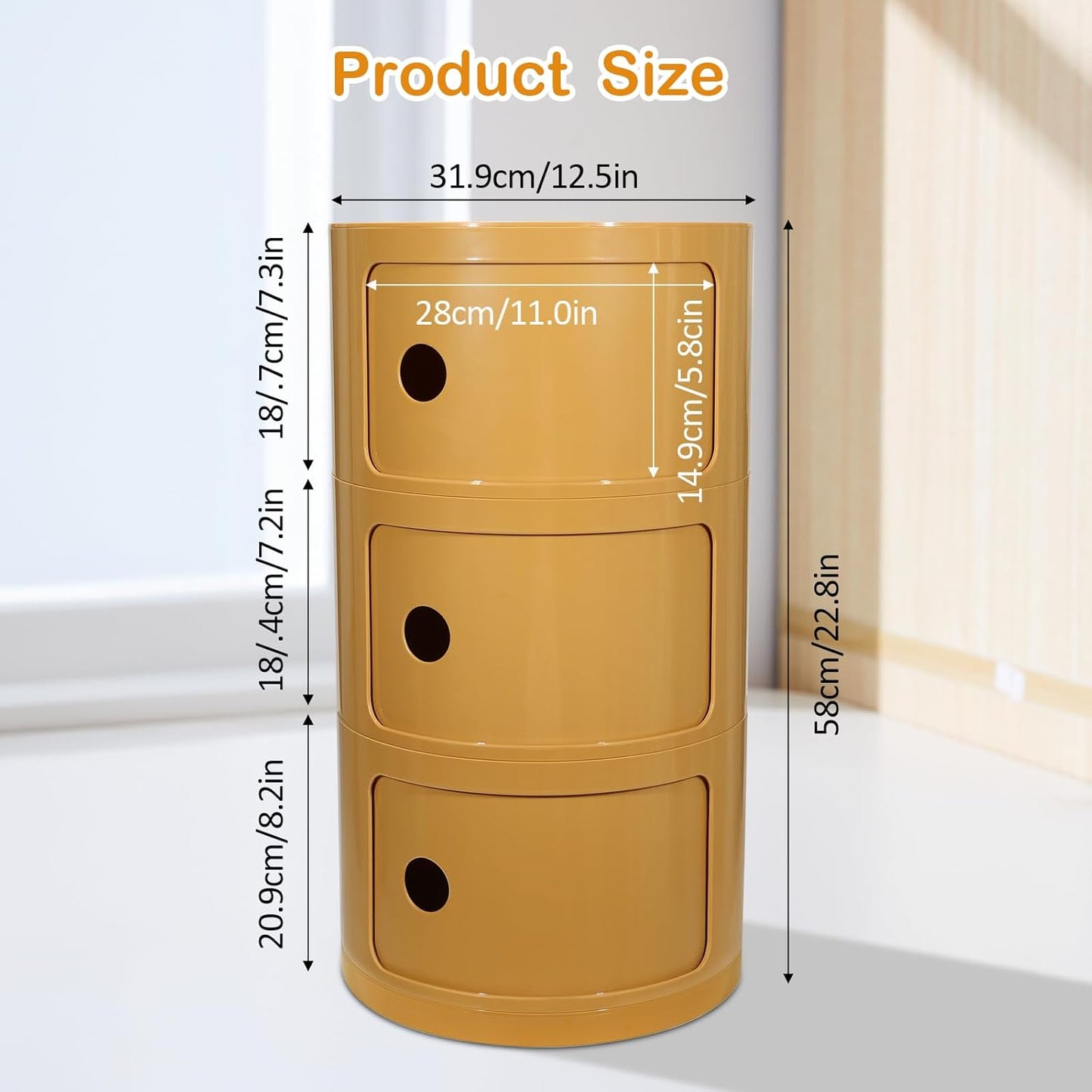 Round Bedside Table, Compact Storage Cabinet, No Assembly Required