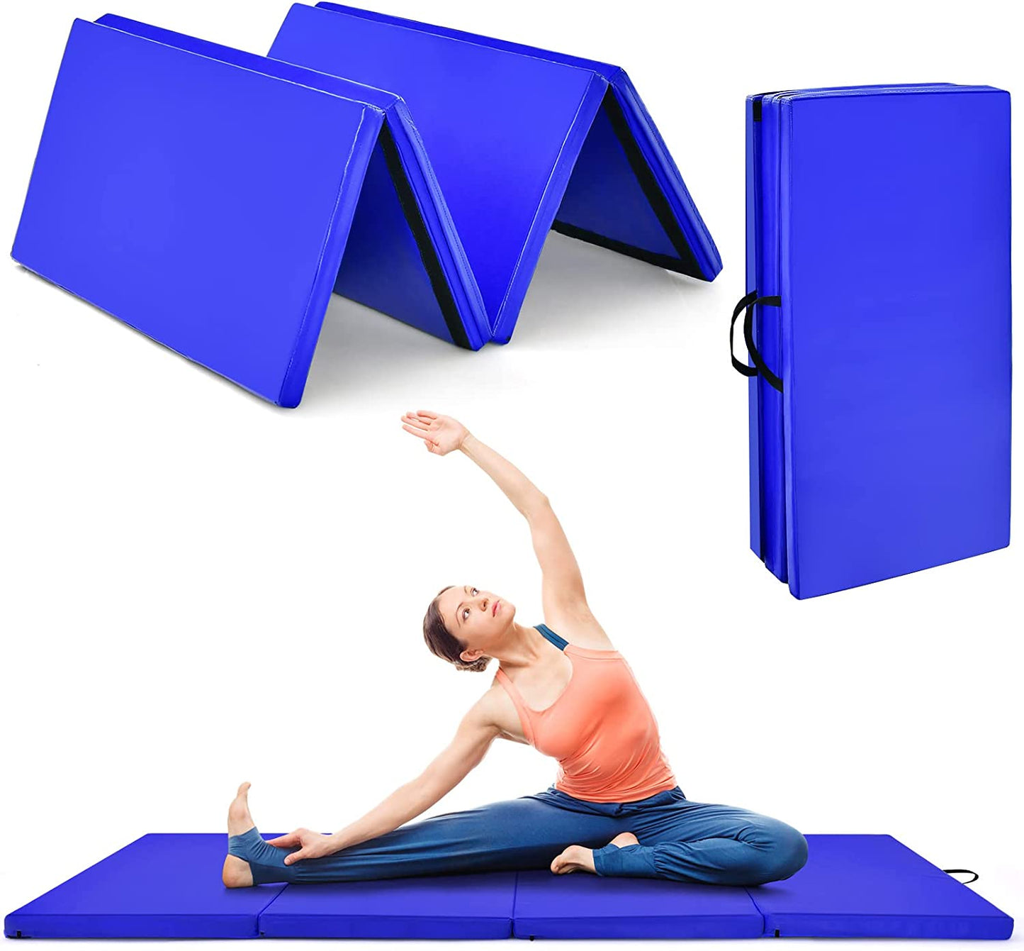 Goplus 8' x 4' Folding Gymnastics Mat, 2 Thick 4 Fold Exercise Tumbling Mat with Carrying Handles for Home Gym Fitness