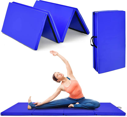 Goplus 8' x 4' Folding Gymnastics Mat, 2 Thick 4 Fold Exercise Tumbling Mat with Carrying Handles for Home Gym Fitness