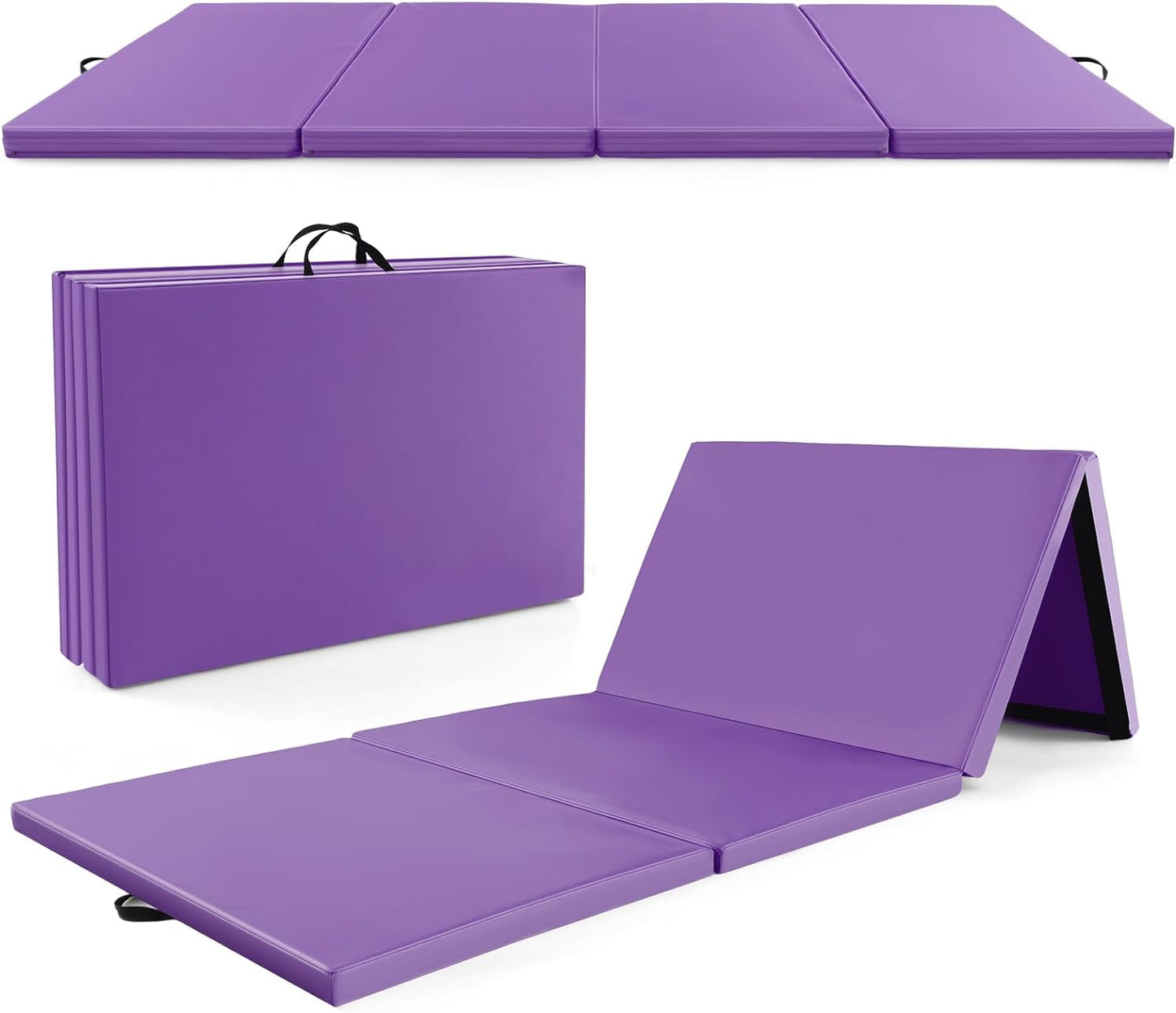 Goplus Folding Gymnastics Mat, 10¡¯ x 4¡¯ x 2¡¯¡¯ Thick Tumbling Mats with PU Leather, Hook & Loop Fasteners