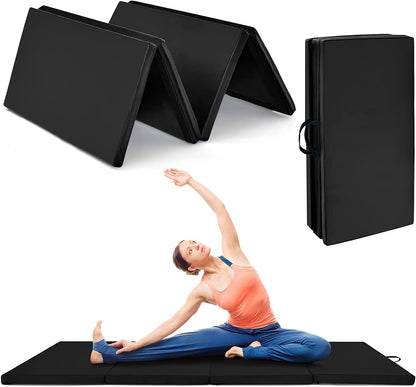 Goplus 8' x 4' Folding Gymnastics Mat, 2 Thick 4 Fold Exercise Tumbling Mat with Carrying Handles for Home Gym Fitness