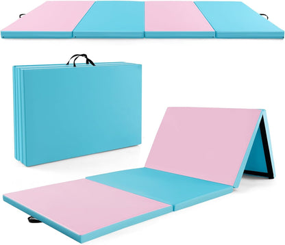 Goplus Folding Gymnastics Mat, 10¡¯ x 4¡¯ x 2¡¯¡¯ Thick Tumbling Mats with PU Leather, Hook & Loop Fasteners
