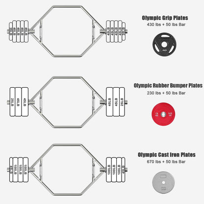 Folding Trap Bar 56 Chrome Finish Hex Weight Lifting Bar Deadlift Bar with Two-Handle