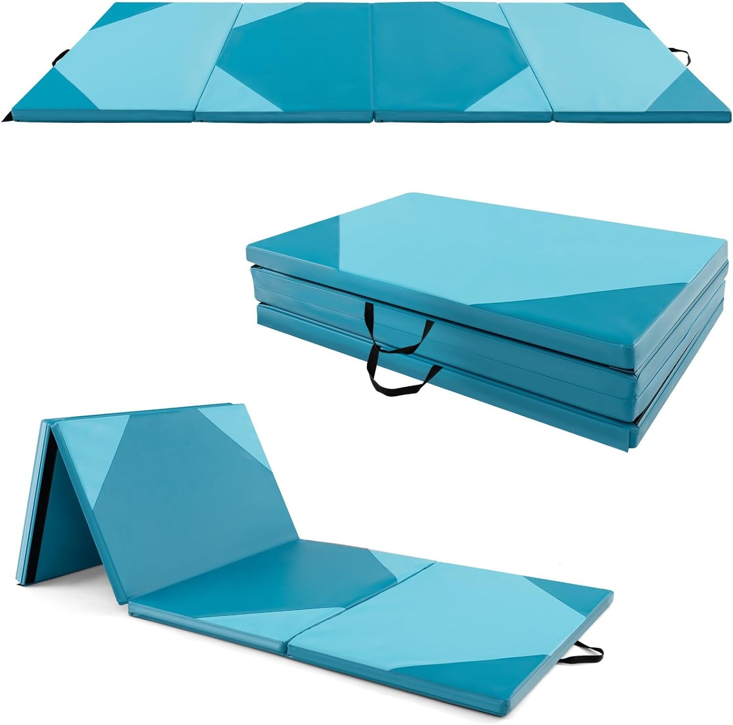 Goplus Folding Gymnastics Mat, 10¡¯ x 4¡¯ x 2¡¯¡¯ Thick Tumbling Mats with PU Leather, Hook & Loop Fasteners