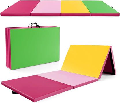 Goplus Folding Gymnastics Mat, 10¡¯ x 4¡¯ x 2¡¯¡¯ Thick Tumbling Mats with PU Leather, Hook & Loop Fasteners