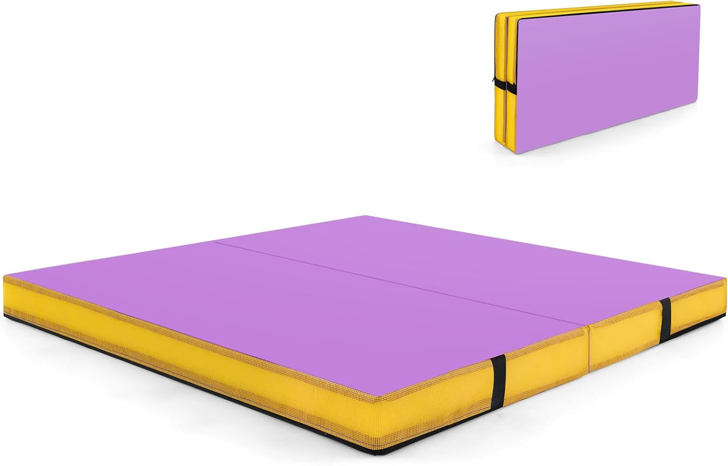 Goplus 4ft x 4ft x 4in Thickened Bi-Fold Fitness Mat with Carrying Handles & PU Leather Cover