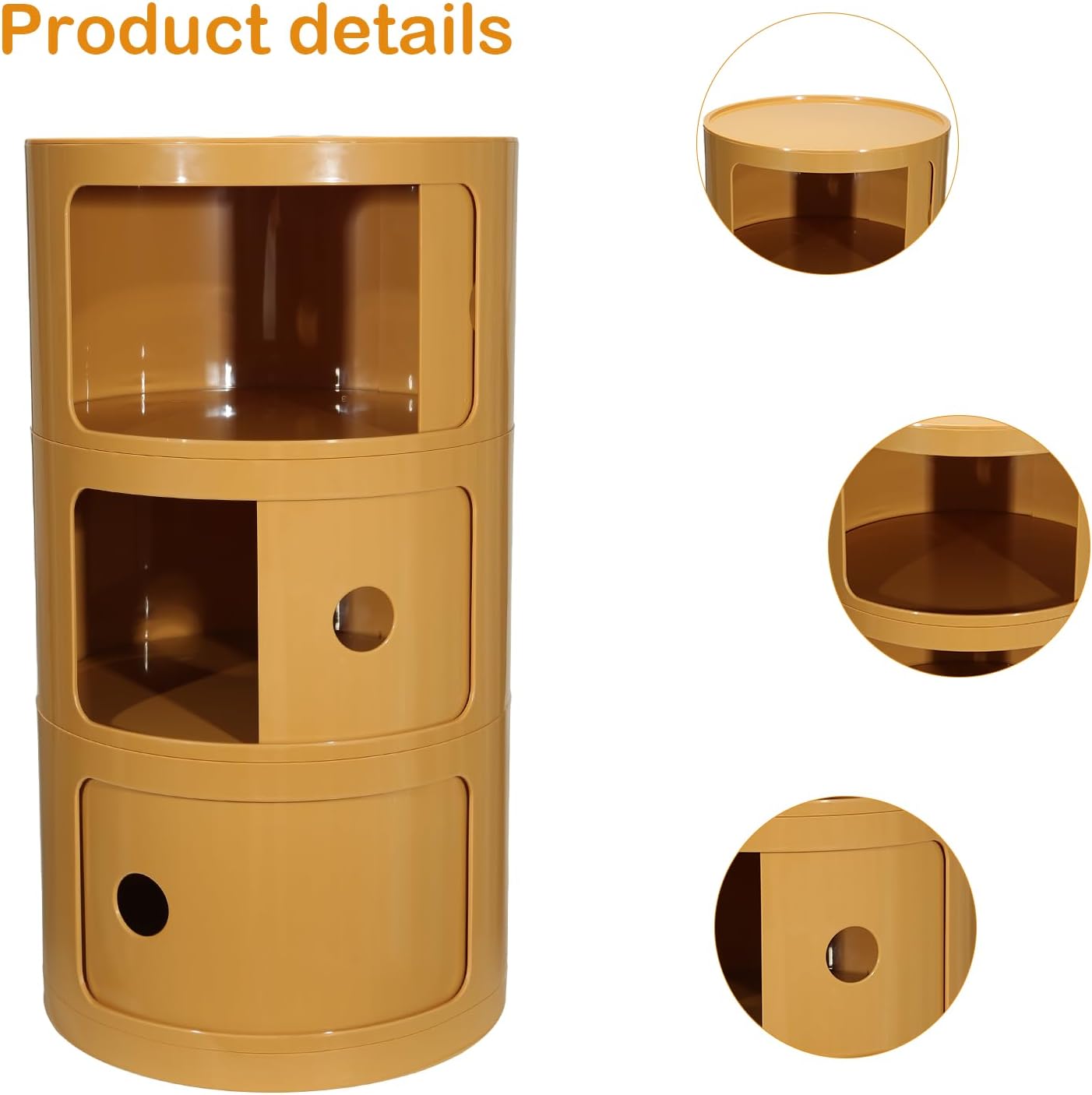 Round Bedside Table, Compact Storage Cabinet, No Assembly Required