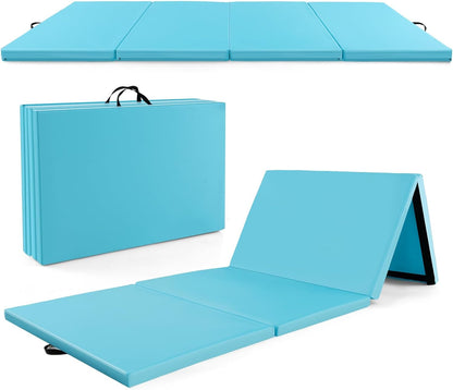 Goplus Folding Gymnastics Mat, 10¡¯ x 4¡¯ x 2¡¯¡¯ Thick Tumbling Mats with PU Leather, Hook & Loop Fasteners