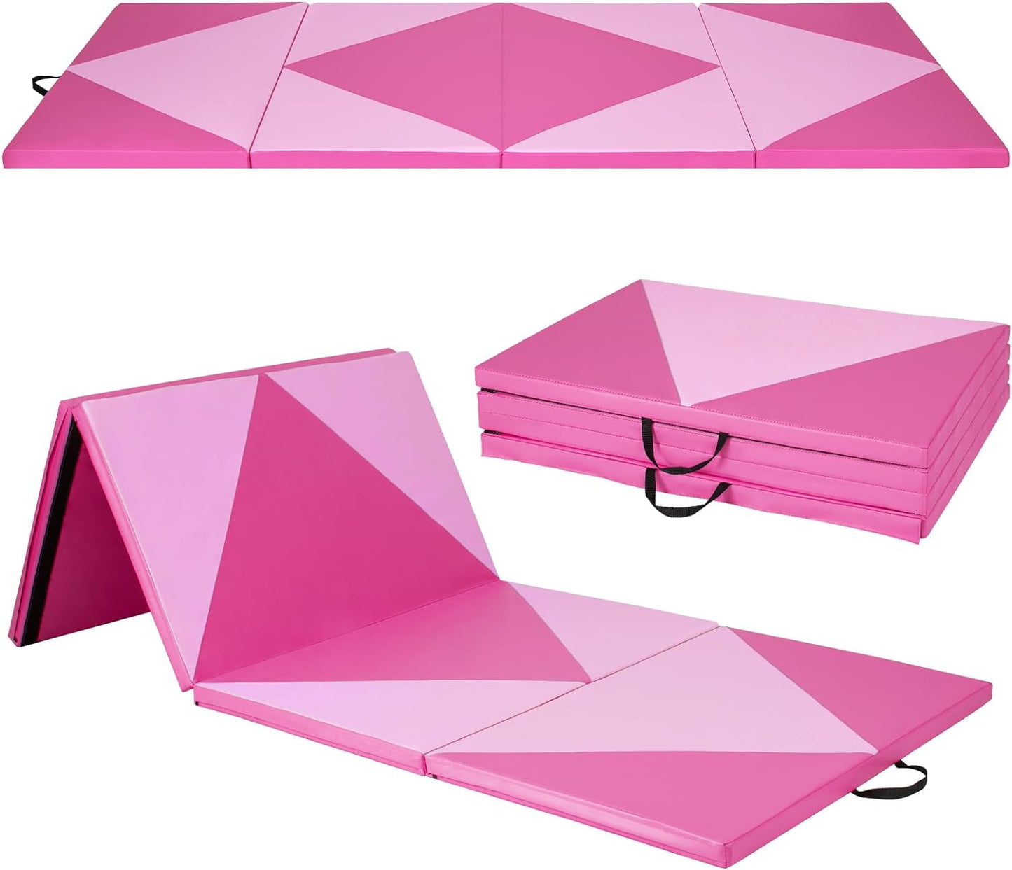 Goplus Folding Gymnastics Mat, 10¡¯ x 4¡¯ x 2¡¯¡¯ Thick Tumbling Mats with PU Leather, Hook & Loop Fasteners
