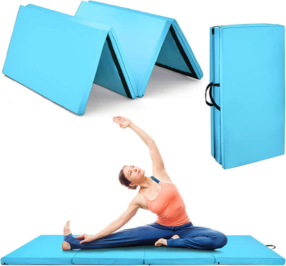 Goplus 8' x 4' Folding Gymnastics Mat, 2 Thick 4 Fold Exercise Tumbling Mat with Carrying Handles for Home Gym Fitness