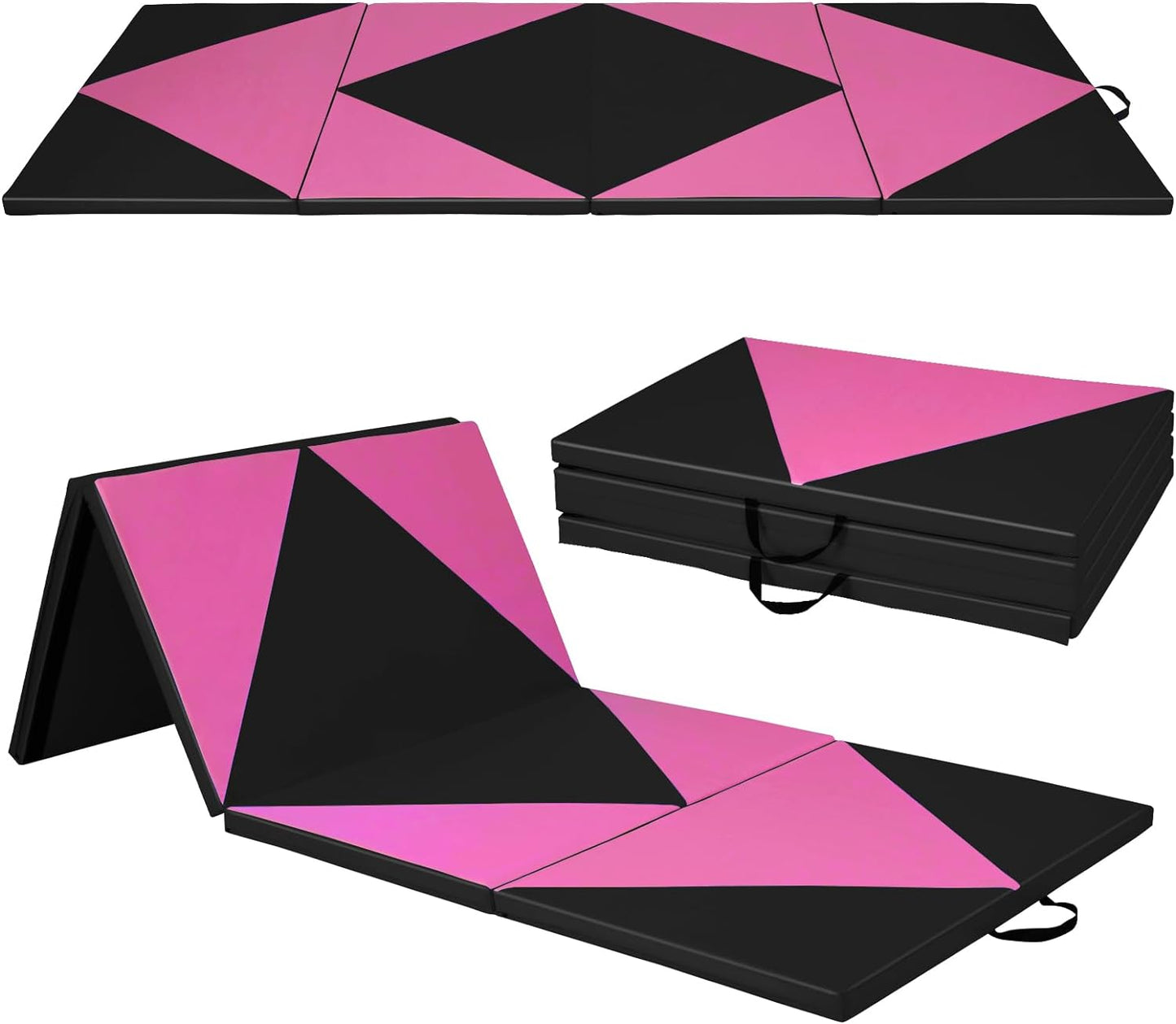 Goplus Folding Gymnastics Mat, 10¡¯ x 4¡¯ x 2¡¯¡¯ Thick Tumbling Mats with PU Leather, Hook & Loop Fasteners