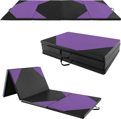 Goplus Folding Gymnastics Mat, 10¡¯ x 4¡¯ x 2¡¯¡¯ Thick Tumbling Mats with PU Leather, Hook & Loop Fasteners