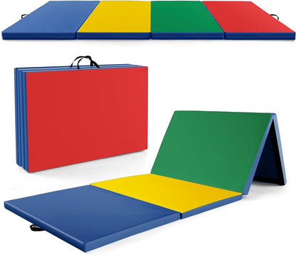 Goplus Folding Gymnastics Mat, 10¡¯ x 4¡¯ x 2¡¯¡¯ Thick Tumbling Mats with PU Leather, Hook & Loop Fasteners