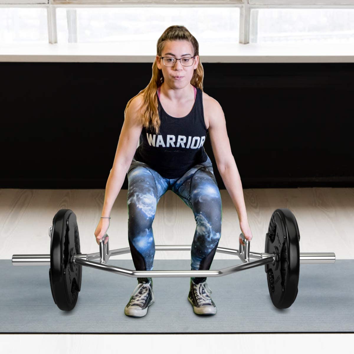 Folding Trap Bar 56 Chrome Finish Hex Weight Lifting Bar Deadlift Bar with Two-Handle