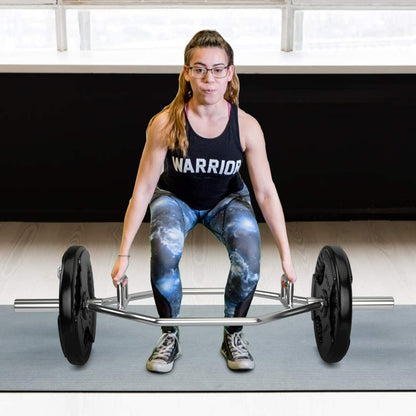 Folding Trap Bar 56 Chrome Finish Hex Weight Lifting Bar Deadlift Bar with Two-Handle