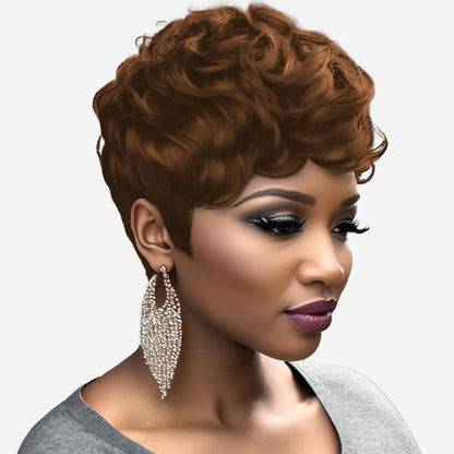 Gray Pixie Cut Wig With Bangs for Black Women - Short Curly Natural Wavy Fluffy Style (Grey)