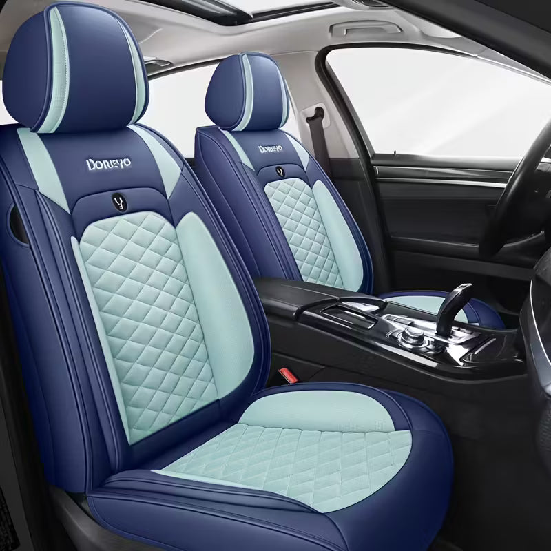 [Stylish Car Seat Cover] DENEGO Quilted Car Seat Cover | Cartoon Design, Full Coverage, Faux Leather & Mesh Fabric, 1 Seat/Five Seat Option, Stylish & Comfortable, Luxury