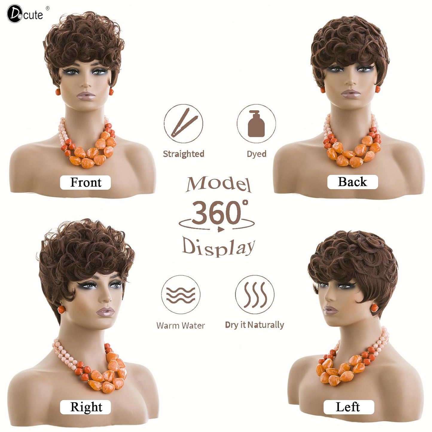 Gray Pixie Cut Wig With Bangs for Black Women - Short Curly Natural Wavy Fluffy Style (Grey)