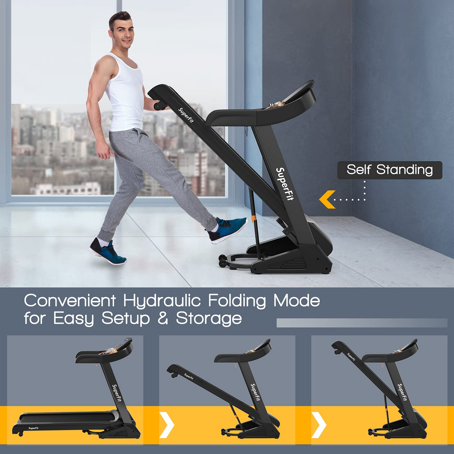 Goplus 3.75HP Folding Treadmill with Incline, Electric Superfit Treadmill w/App Control, 12 Preset & 3 Custom Programs