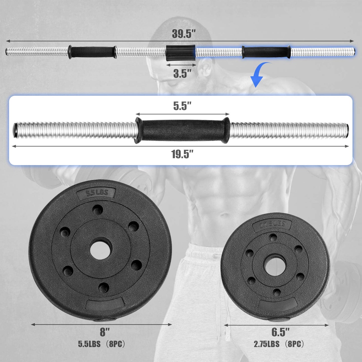 Adjustable Dumbbell Barbell Weight Pair 66 lbs