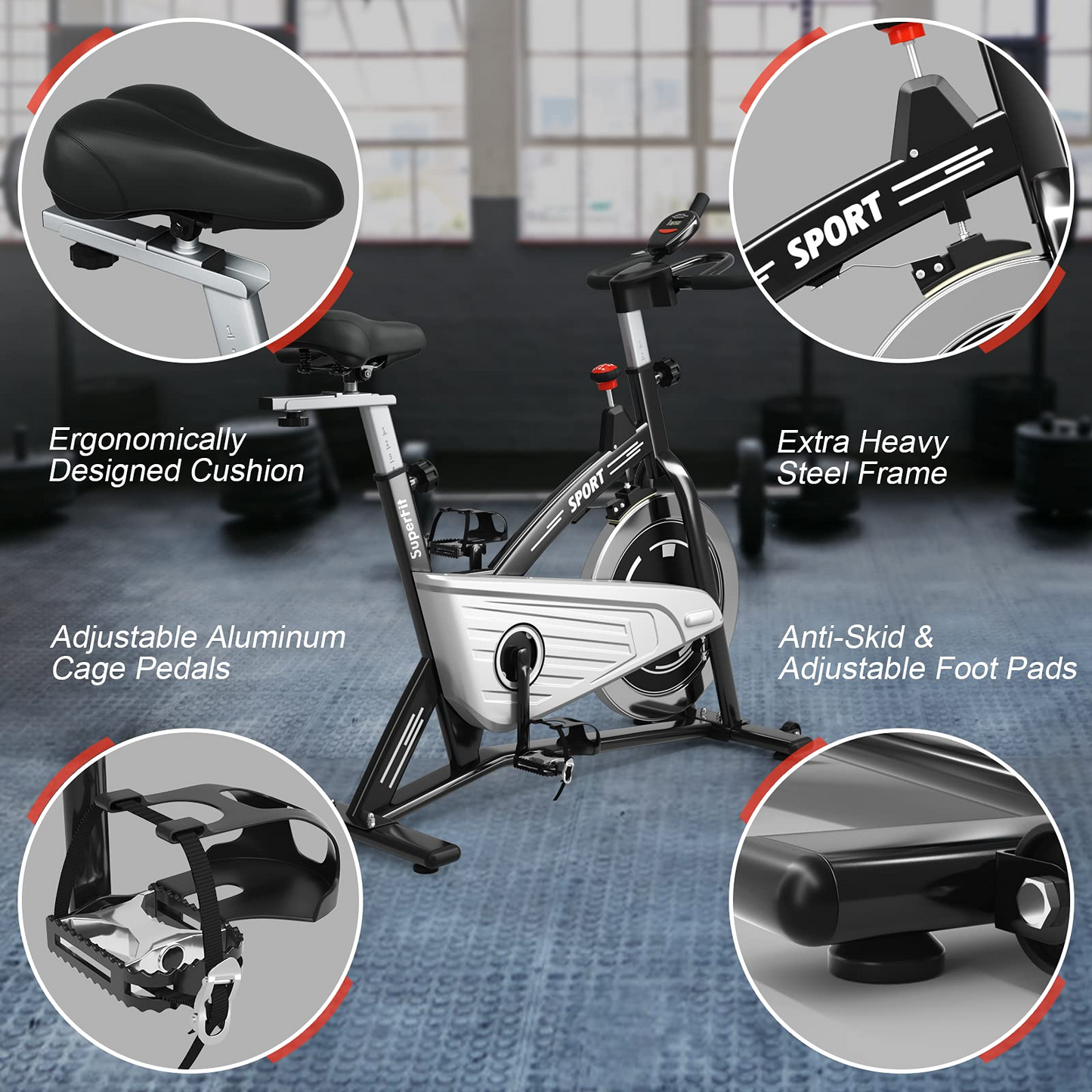 Indoor Exercise Cycling Bike, Smooth Belt Drive Stationary Bike W/ Heart Rate, LCD Monitor