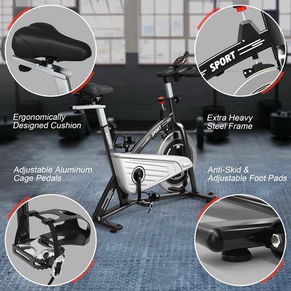 Indoor Exercise Cycling Bike, Smooth Belt Drive Stationary Bike W/ Heart Rate, LCD Monitor