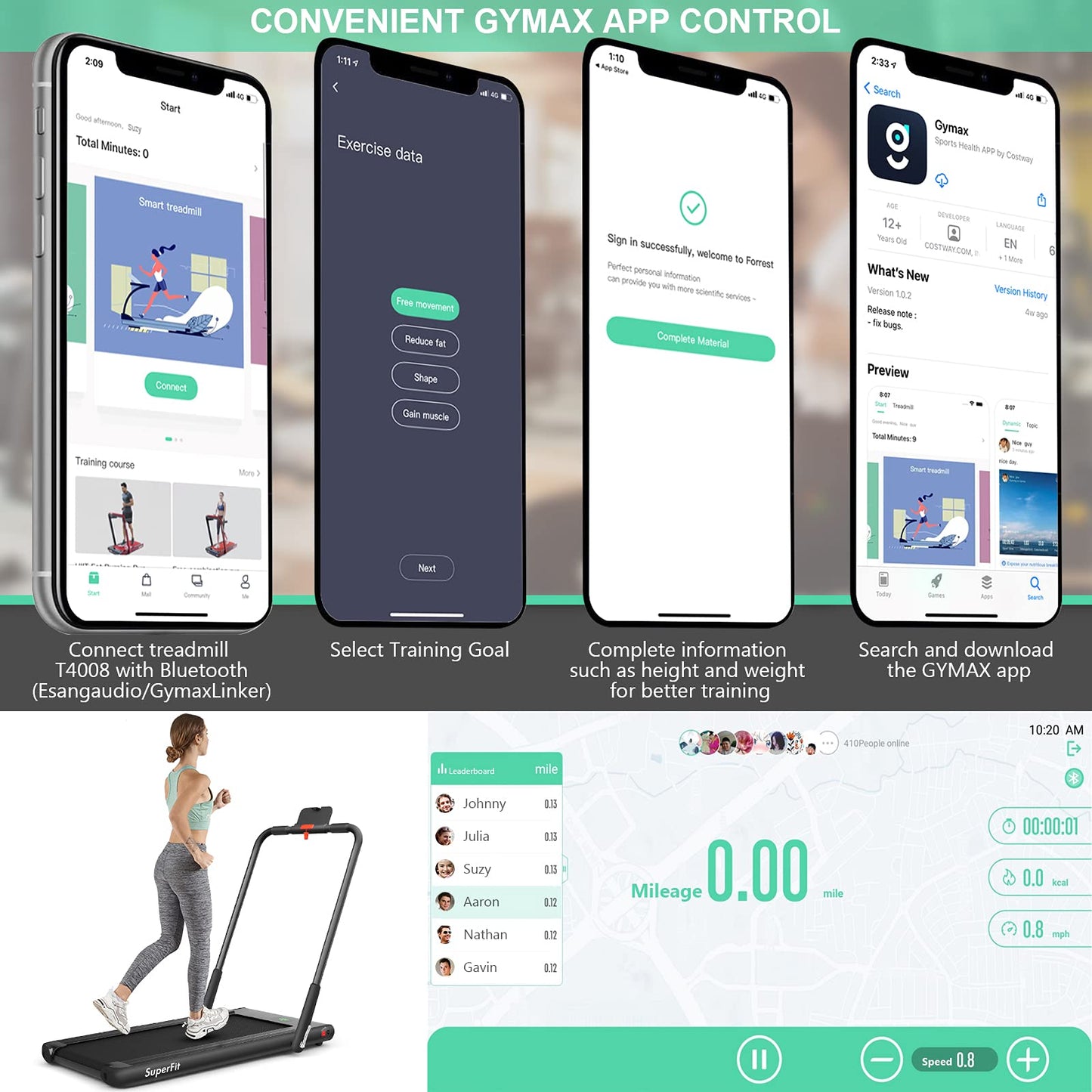 2 in 1 Folding Treadmill, 2.25HP Under Desk Electric Superfit Treadmill