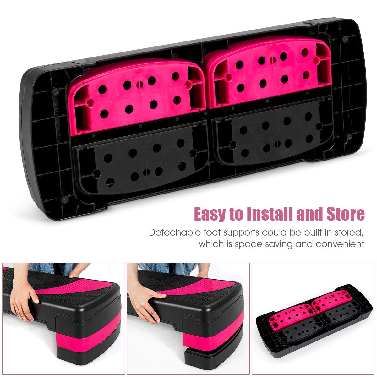 31 Aerobic Exercise Stepper Deck for Home Gym and Office (Black+Pink)