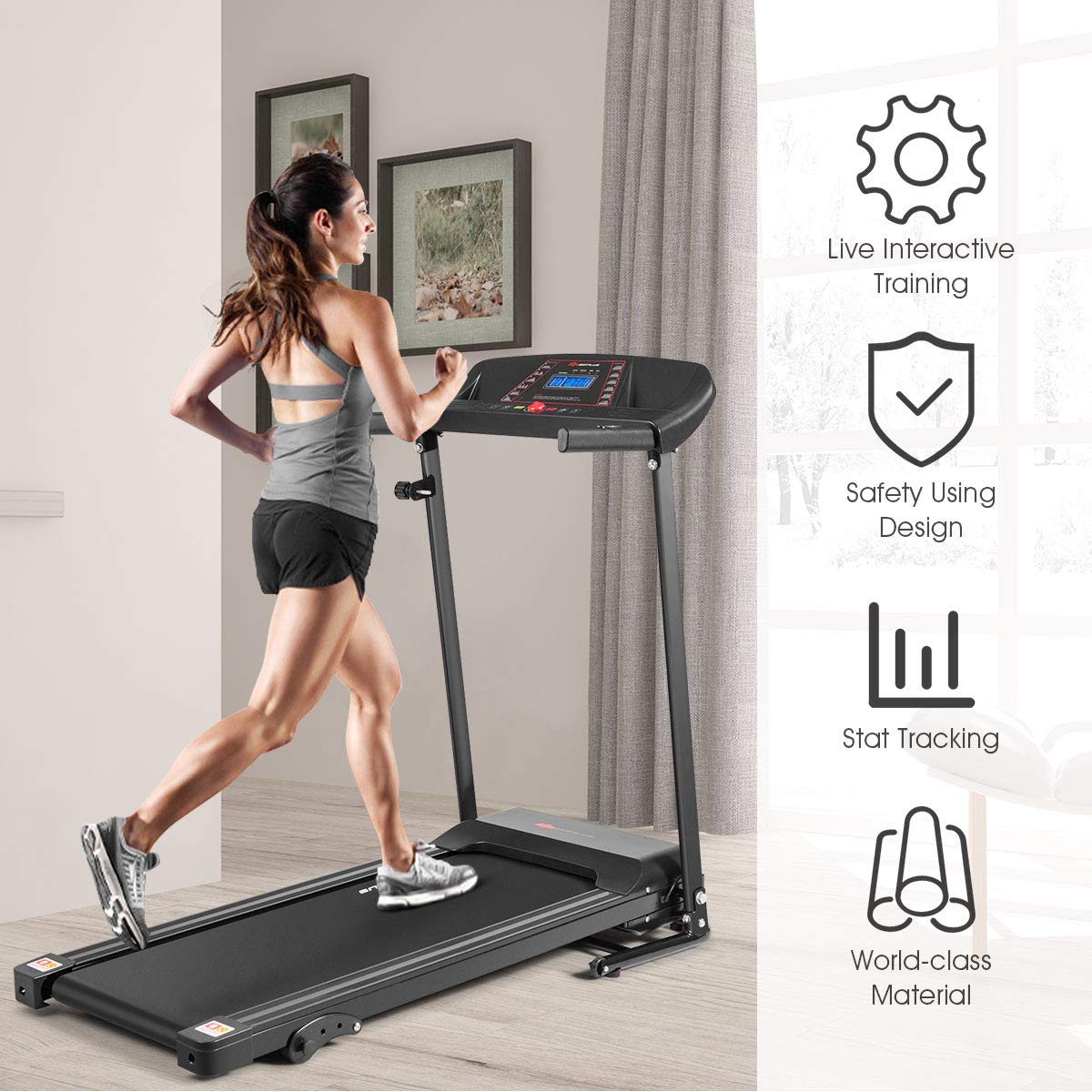 Electric Folding Treadmill, Adjustable Incline and Low Noise Design