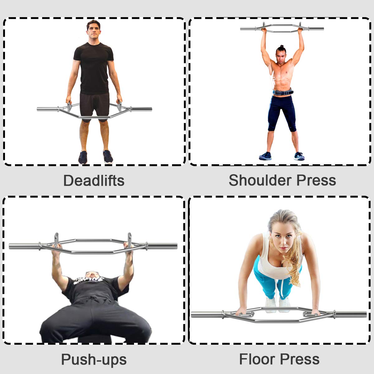 56 Olympic Hex Bar, Foldable Barbell Trap Bar with Knurled Handles