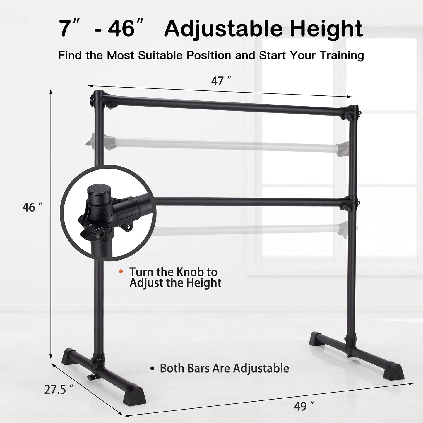 Goplus Double Ballet Barre Bar, Portable 4 FT Freestanding Dancing Bar w/ 7 - 46 Adjustable Height