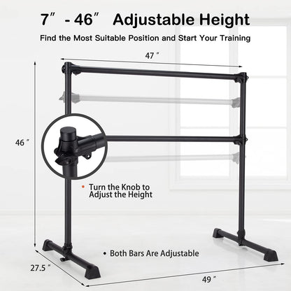 Goplus Double Ballet Barre Bar, Portable 4 FT Freestanding Dancing Bar w/ 7 - 46 Adjustable Height