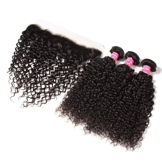 Peruvian Curly Hair 3 Bundles with Lace Frontal Closure- Hair