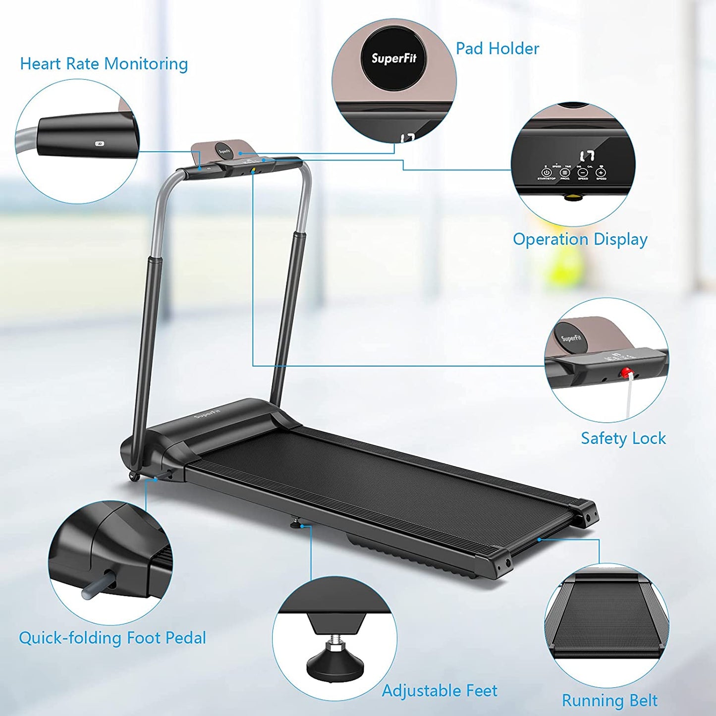 3.0HP Folding Treadmill, Foldable Superfit Treadmill