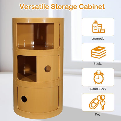 Round Bedside Table, Compact Storage Cabinet, No Assembly Required