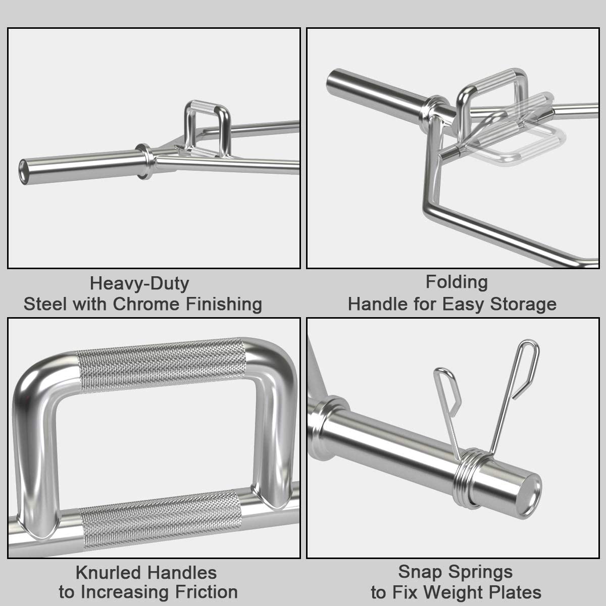 Folding Trap Bar 56 Chrome Finish Hex Weight Lifting Bar Deadlift Bar with Two-Handle