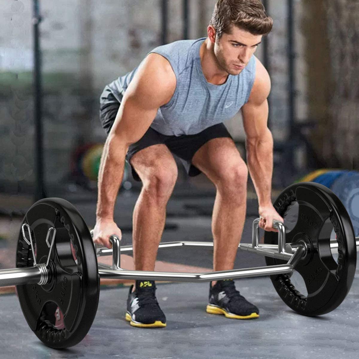 Folding Trap Bar 56 Chrome Finish Hex Weight Lifting Bar Deadlift Bar with Two-Handle