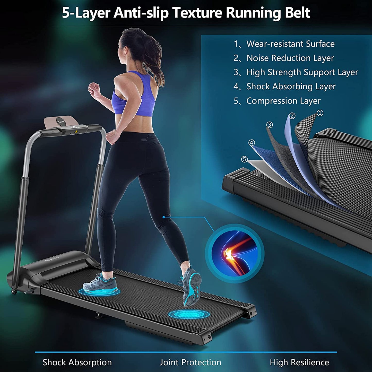 3.0HP Folding Treadmill, Foldable Superfit Treadmill